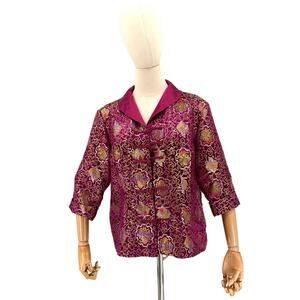 Vintage 90s Purple and Gold Satin Floral Chinese Frog Closure Jacket